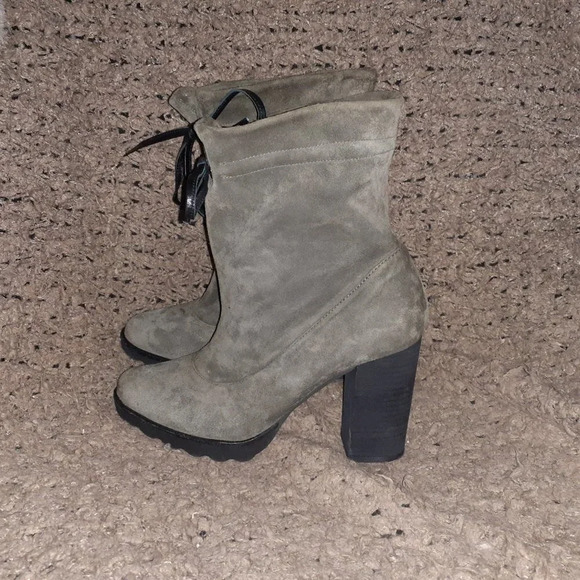SAPENA SPAIN-Greenish/Gray-Soft Suede Tie Slouchy Booties-Sz 36-Excellent - Picture 2 of 7